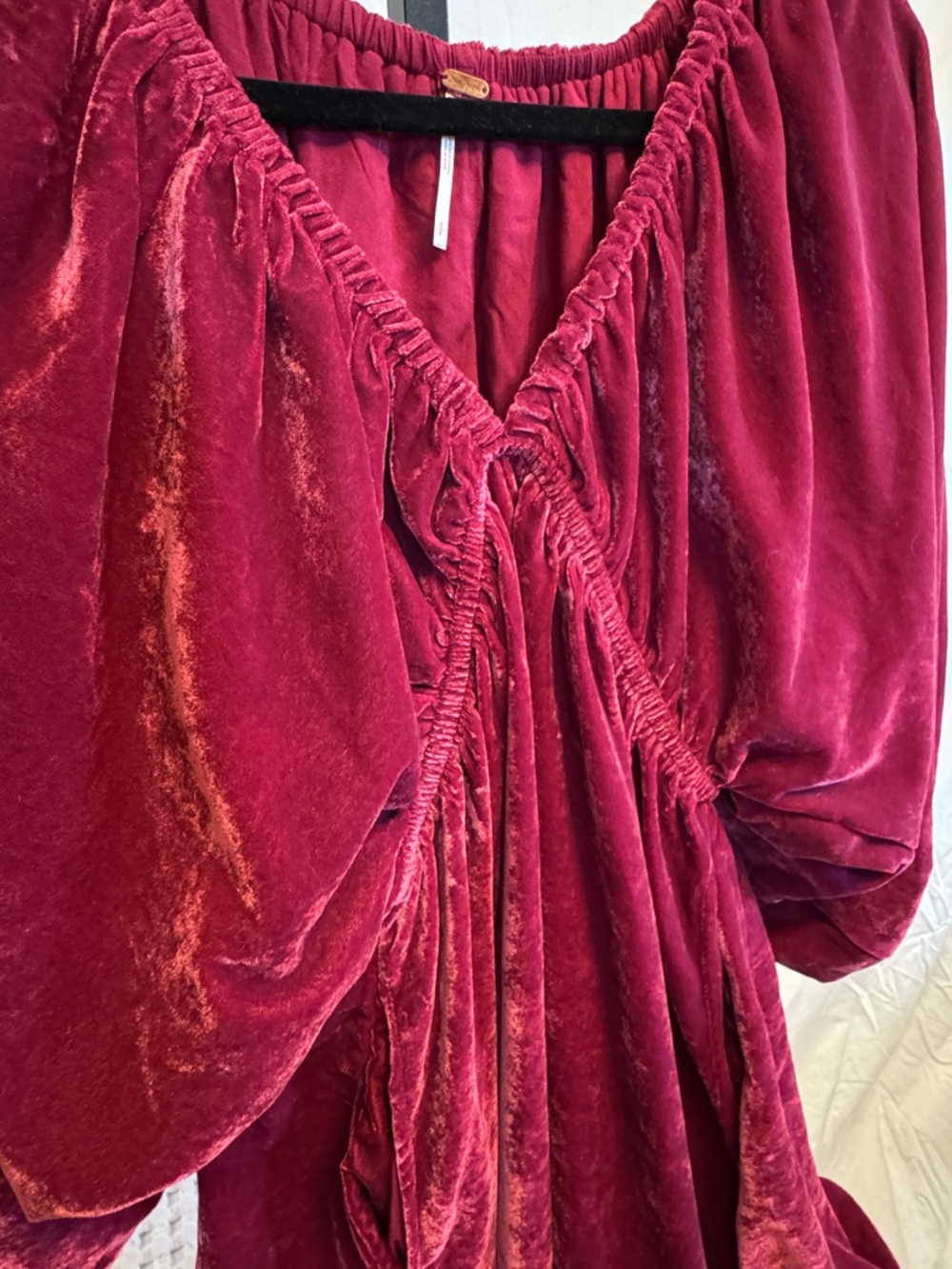 Free People Velvet Mini Dress Womens Small Red Boho Long Sleeve Babydoll - Picture 3 of 7